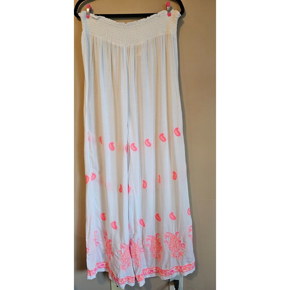 Goa Beachwear By Japna Bohemian embroidered  Coverup Pants Wide Leg-Lrg